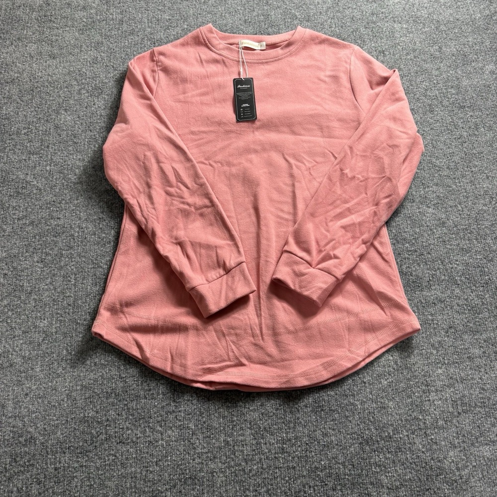 NWT Dusty Rose Pink Crewneck Sweatshirt Soft Knit Long Sleeve Curved Hem